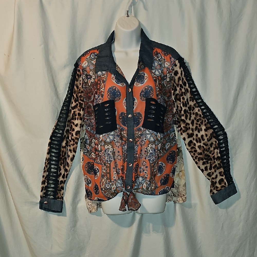 John Mark Patchwork Button Down Shirt - image 1